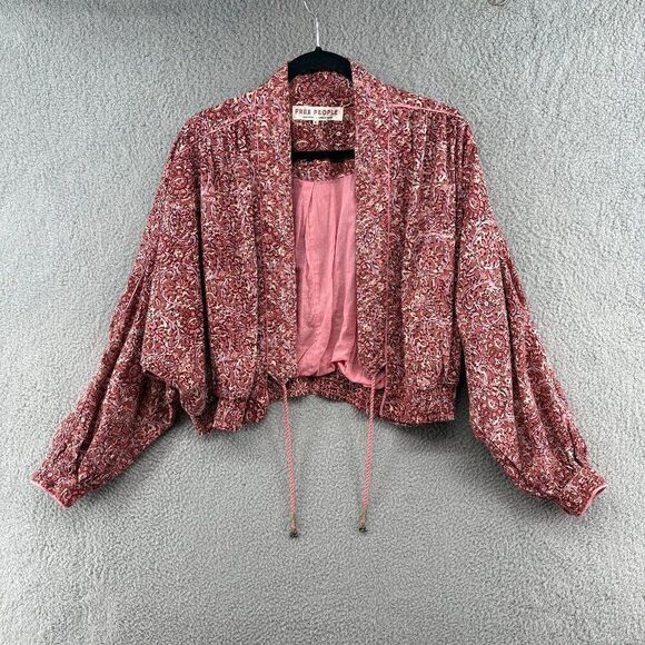 Free People Rosalina Jacket Mocha Combo Printed Dolman Sleeve Size Small - Picture 7 of 16